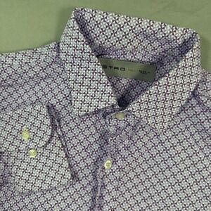 Etro Milano Mens 41 Purple White Geometric Pinwheel Button Up Shirt Italian